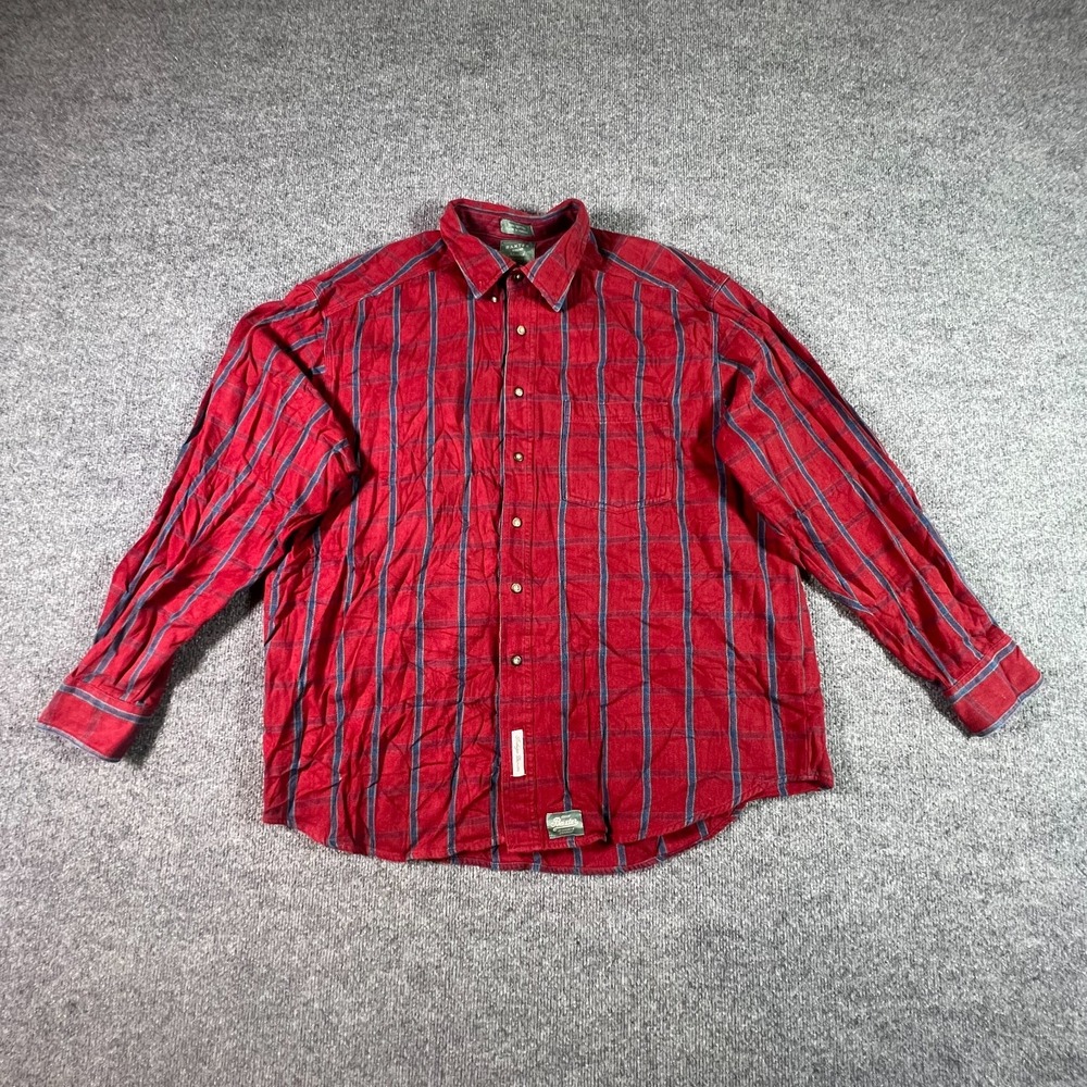 Baxter Button-Up Shirt Men's XL Red Cotton Denim Plaid Cowboy Workwear Travel